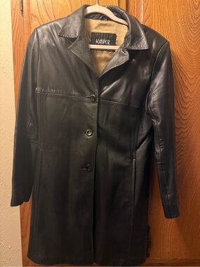 Kasper Black Leather Button-Front Coat